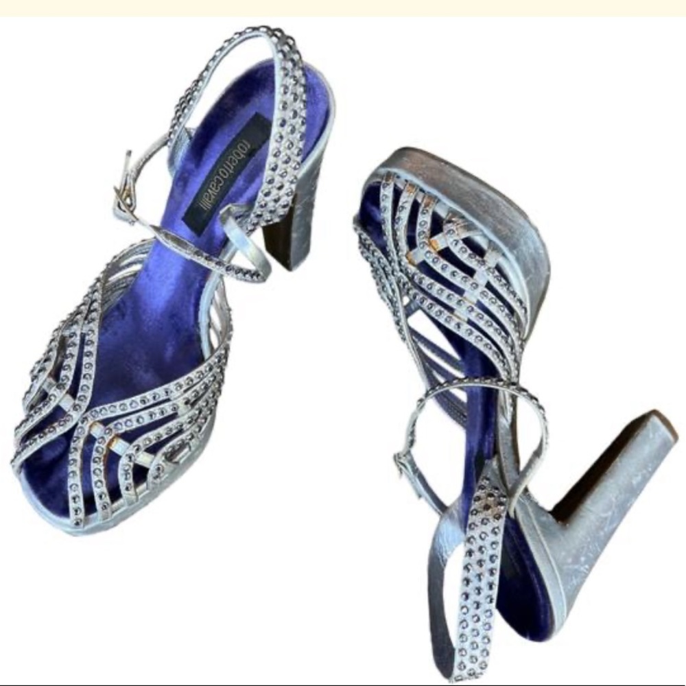 Roberto Cavalli Platforms Withe Heels & Rhineston… - image 1